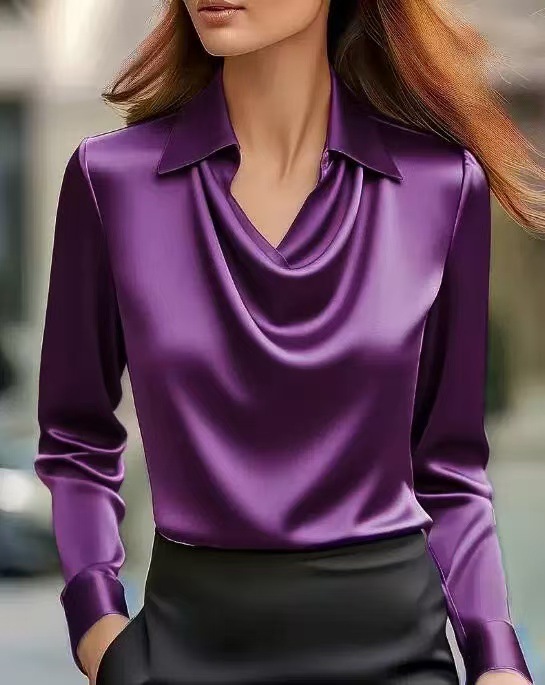 15 colors, 6 sizes, in stock, 2025 independent website, Wish, Amazon export style, simple draped collar shirt for women. - Image 41