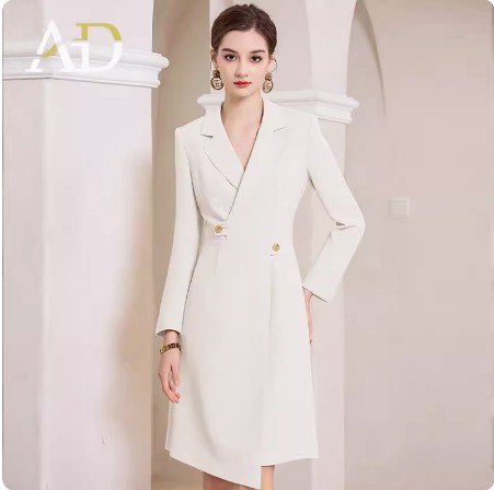 New spring and autumn design sense fashion asymmetrical dress slim fit thin broadcast host formal work clothes OL - Image 7