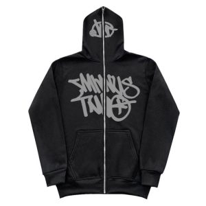 Y2K Unisex Fleece Hooded Sweatshirt Full Zip Plus Size Streetwear Stussy Tour Jacket