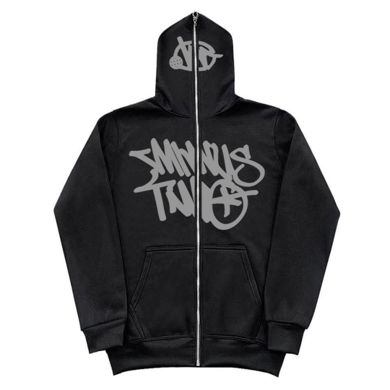 Y2K Unisex Fleece Hooded Sweatshirt Full Zip Plus Size Streetwear Stussy Tour Jacket