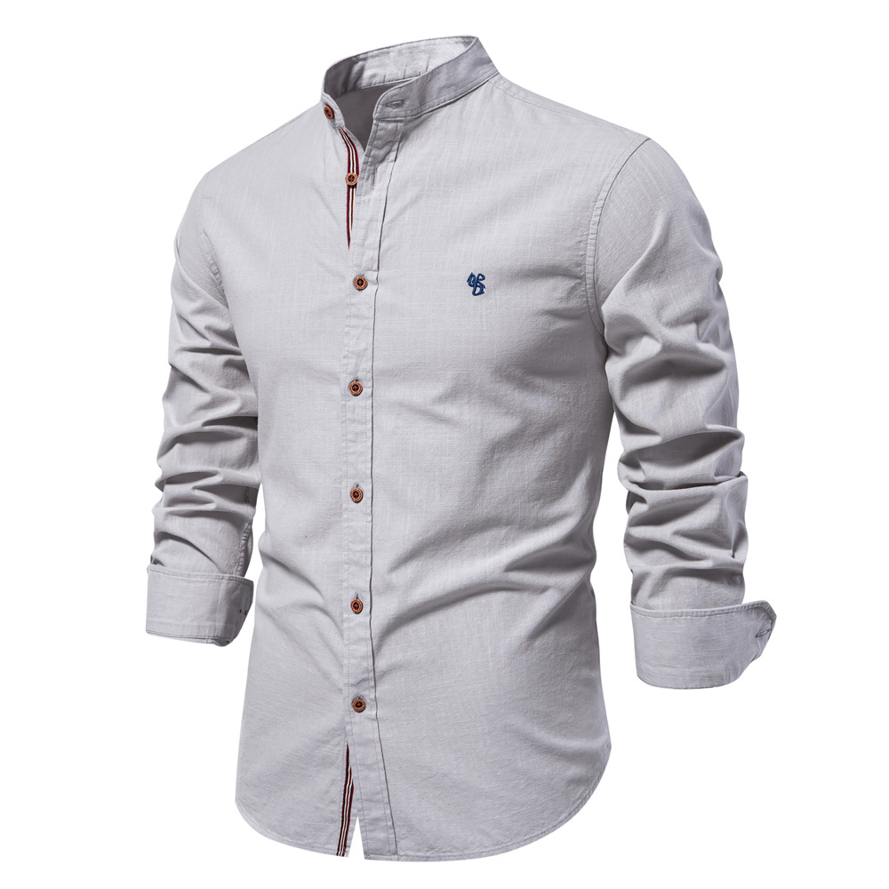 Spring and summer new ribbon business shirt men's cotton and linen casual Japanese fashion solid color long-sleeved shirt men's US size - Image 12