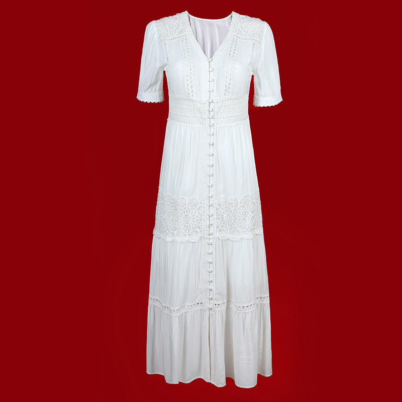 2025 Summer New Style Elegant Travel Dress, Slimming and Stylish, French V-Neck, Perfect for Summer Beach Vacations (F550) - Image 5