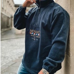 2023 AliExpress Independent Station Foreign Trade Spring Autumn Winter Letter Embroidery Thickened Casual Spot Men's Sweatshirt