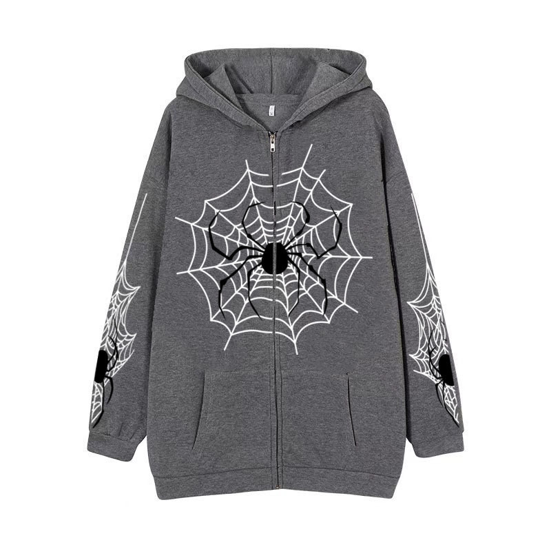 Cross-border youth spider web metal zipper sweatshirt street trend spring and autumn hoodie American retro casual jacket for men - Image 20