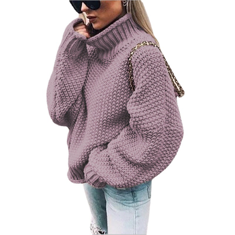 2025 New European and American Style Chunky Knit Half-High Neck Pullover Batwing Sleeve Knit Sweater Loose Oversized Cross-border Sweater - Image 5