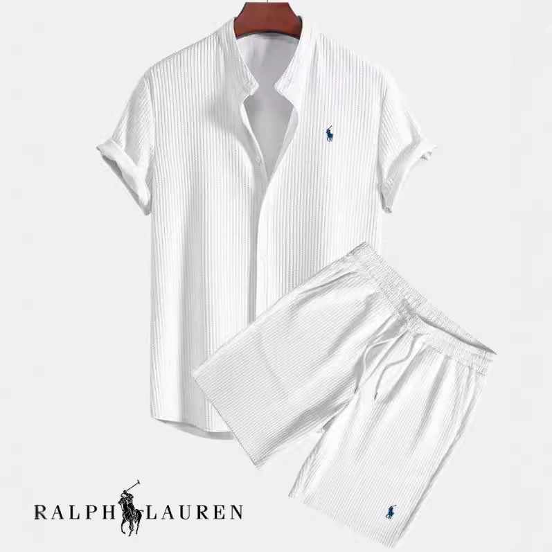 European and American AliExpress Foreign Trade Independent Station Men's Casual Loose Multicolor Beach Wear Corduroy Short Sleeve Suit Two-piece Set - Image 3