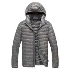 60% white duck down men's winter down jacket with storage bag, stand-up collar hooded top, men's winter clothing, light and versatile