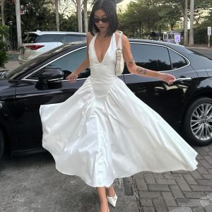 Women's Deep V-Neck Halter Maxi Dress