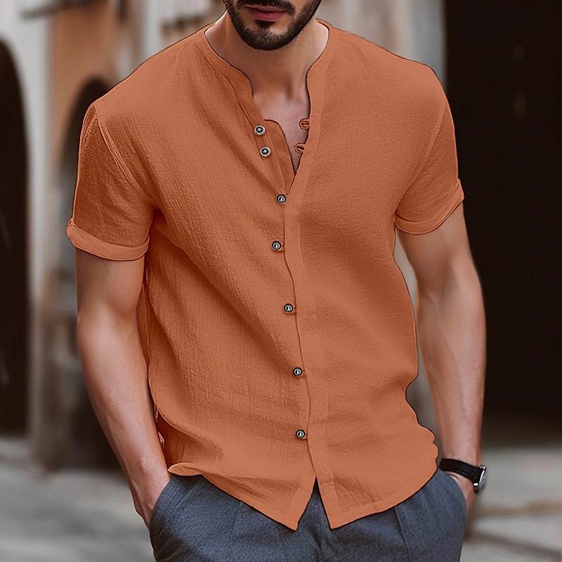 Cross-border Amazon eBay hot selling Hawaii new fashion men's retro button cotton and linen casual short-sleeved shirt - Image 13