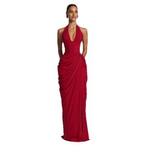 2026 Cross-Border Summer New Halter Neck V-Neck Fashionable Sexy Front Pleated Dress Elegant Diagonal Pleated Dress for Women