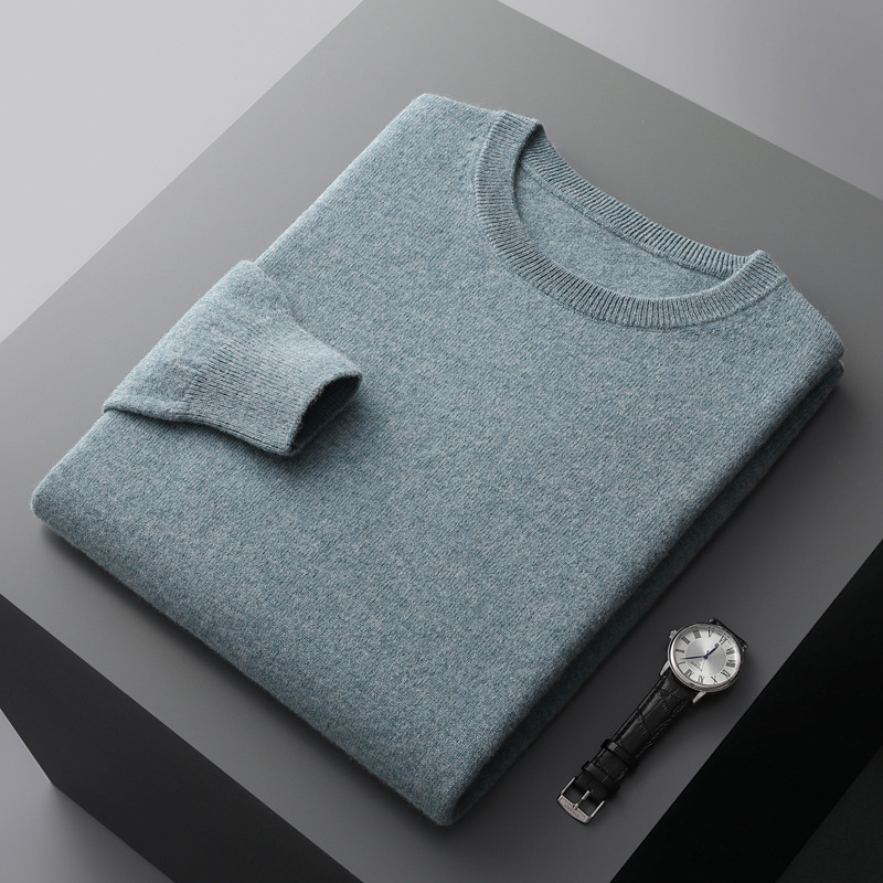 Autumn and winter new first-line ready-to-wear 100 full wool sweater men's round neck long-sleeved pullover sweater solid color knitted bottom - Image 13
