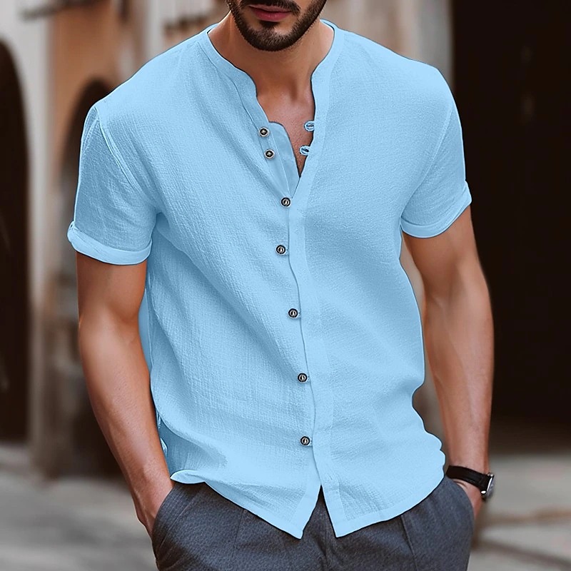 Cross-border Amazon eBay hot selling Hawaii new fashion men's retro button cotton and linen casual short-sleeved shirt - Image 11