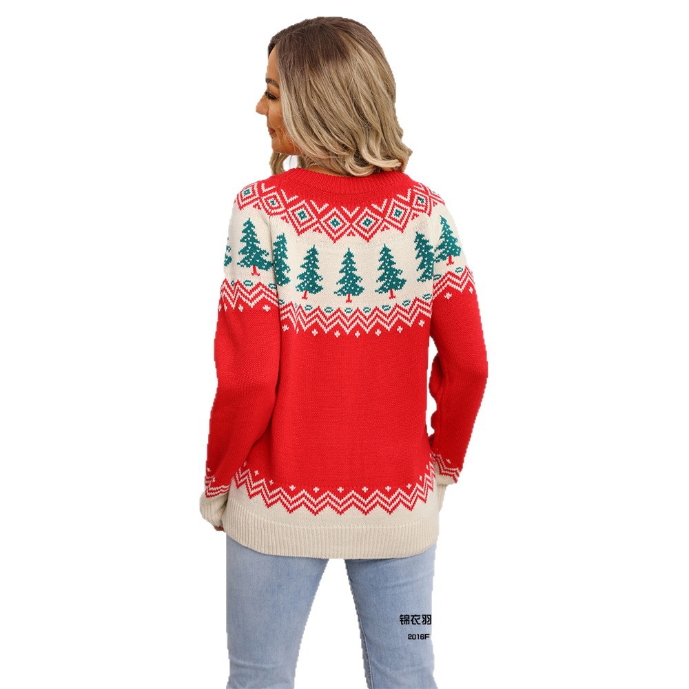 2025 Cross-border Clothing Spot Jacquard Women's Christmas Tree Pullover Knitted Christmas Sweater Casual Loose Long-sleeved Top - Image 6