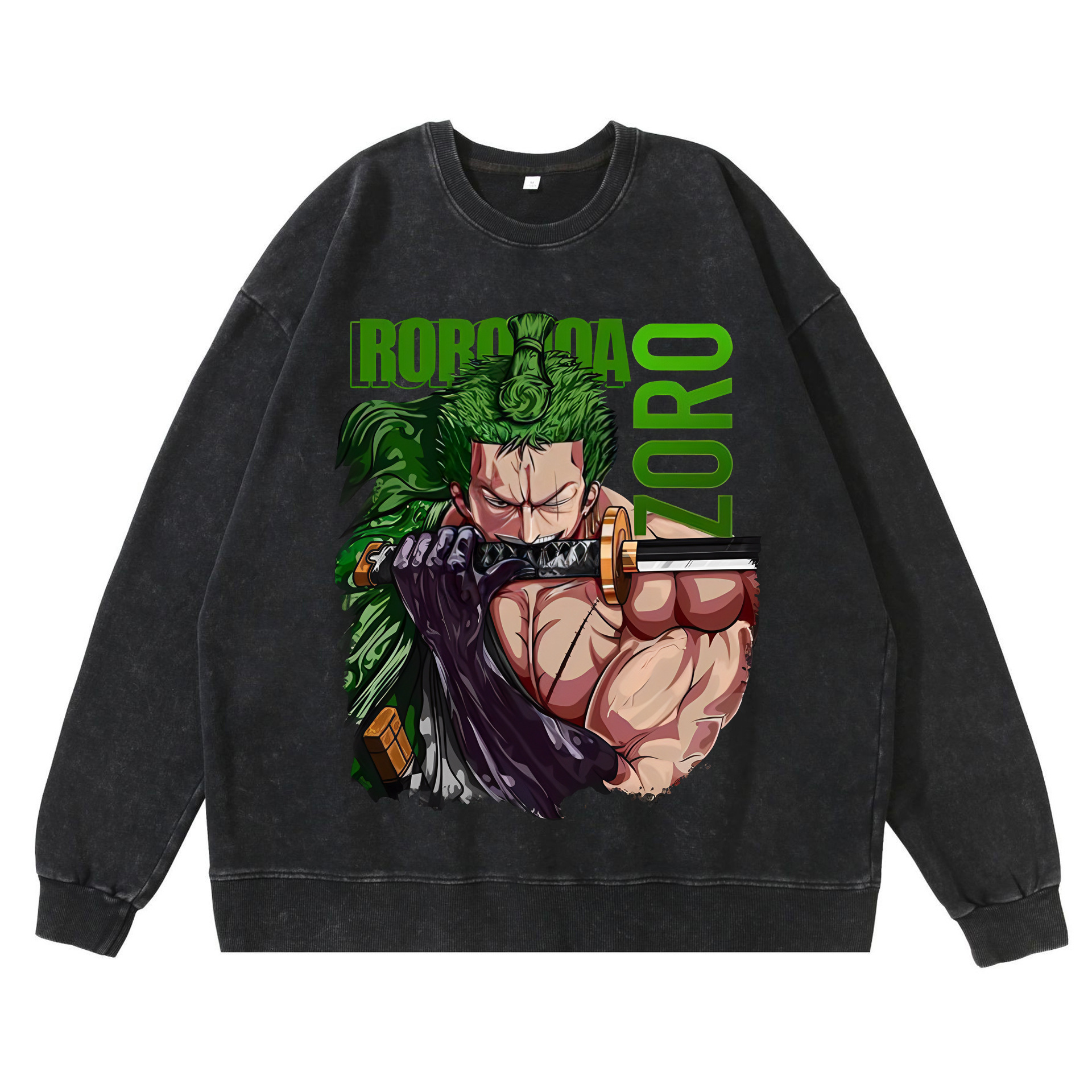 360g heavy washed retro sweatshirt street hip-hop anime American style pirate Luffy Zoro cotton autumn sweatshirt - Image 16