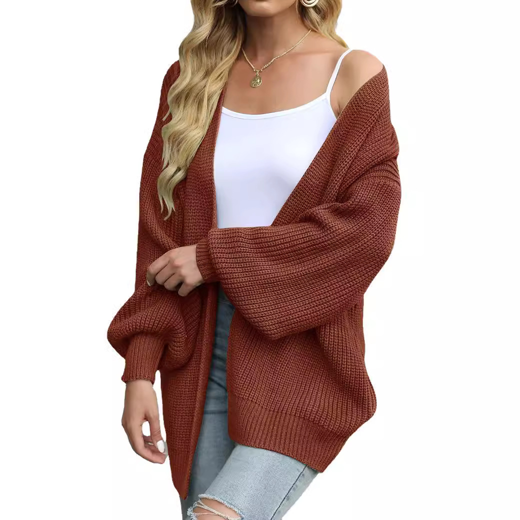 Amazon export women's lantern sleeve chunky knit cardigan 2026 autumn and winter new pocket knit sweater women's coat - Image 3