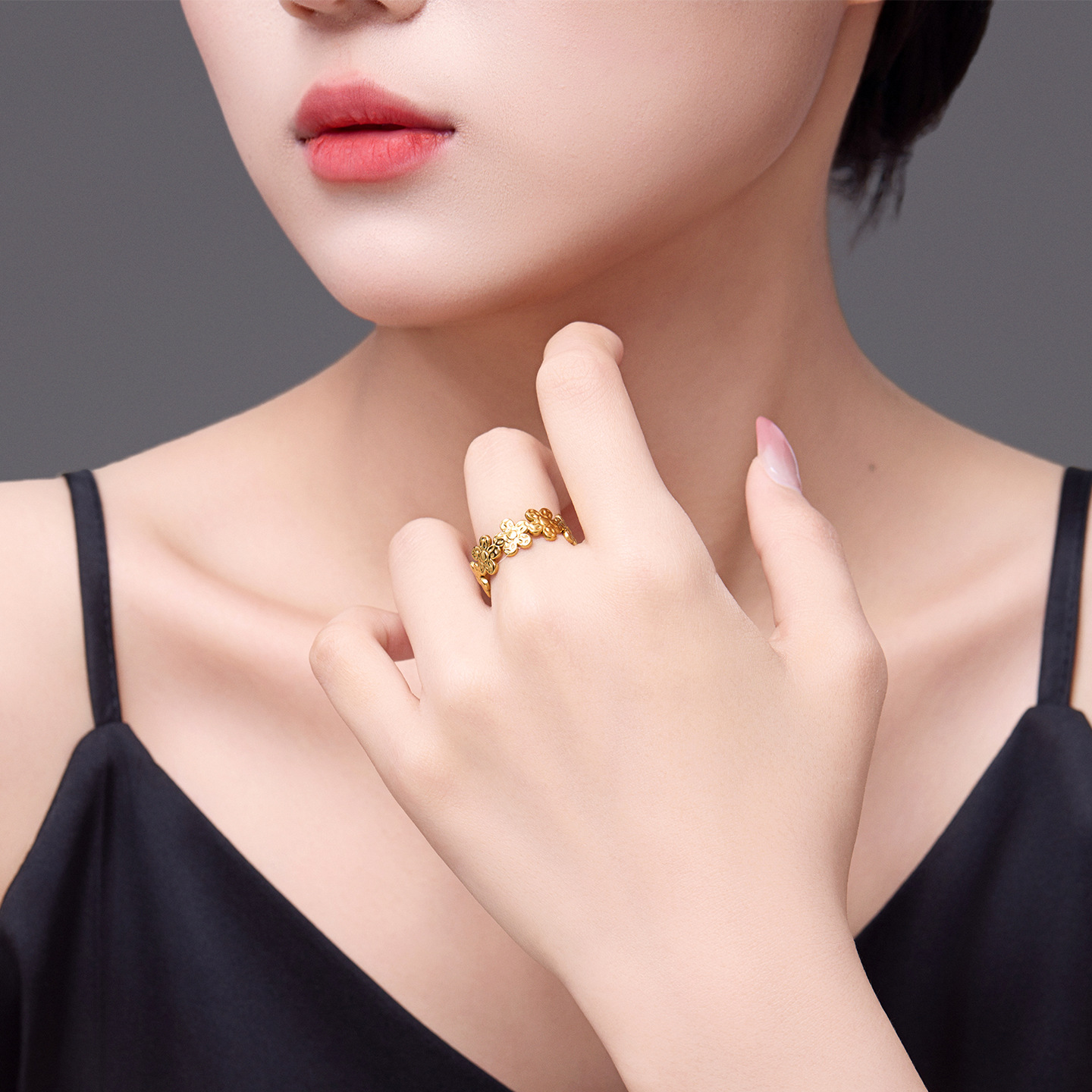 Xuping Luxury Imitation Gold Flower Open Ring, 24k Stainless Steel, Niche Sweet and Cool Style, European and American Cross-border Ring - Image 2