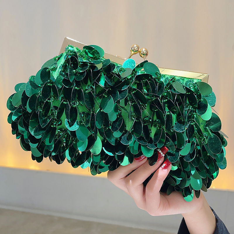 Sparkling banquet bag evening bag party bag silver shiny bag hand-woven fashion beads sequins small wallet - Image 4