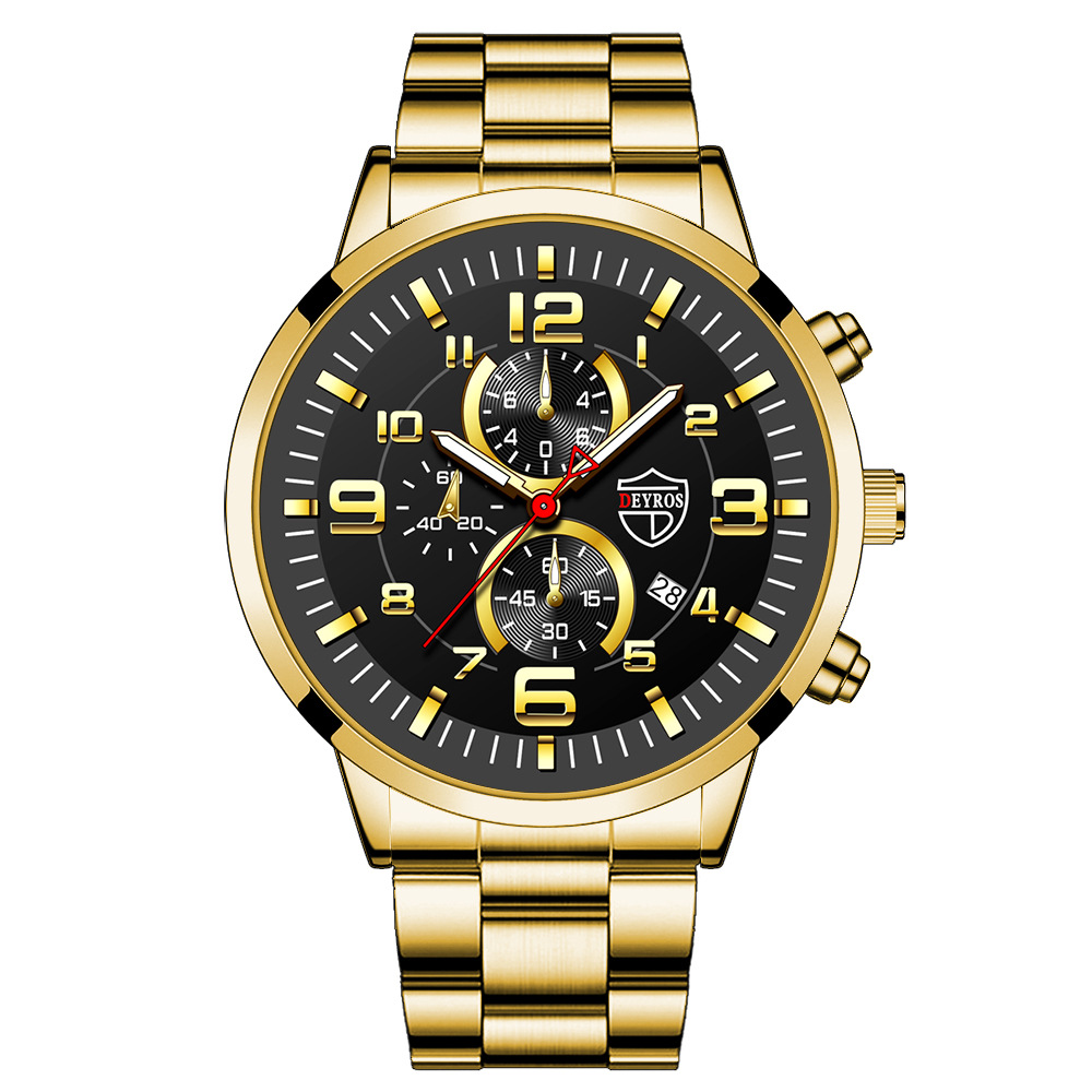 DEYROS Gold Watch Big Dial Men's Watch Middle East Explosive Luminous Calendar Steel Band Men's Watch - Image 5