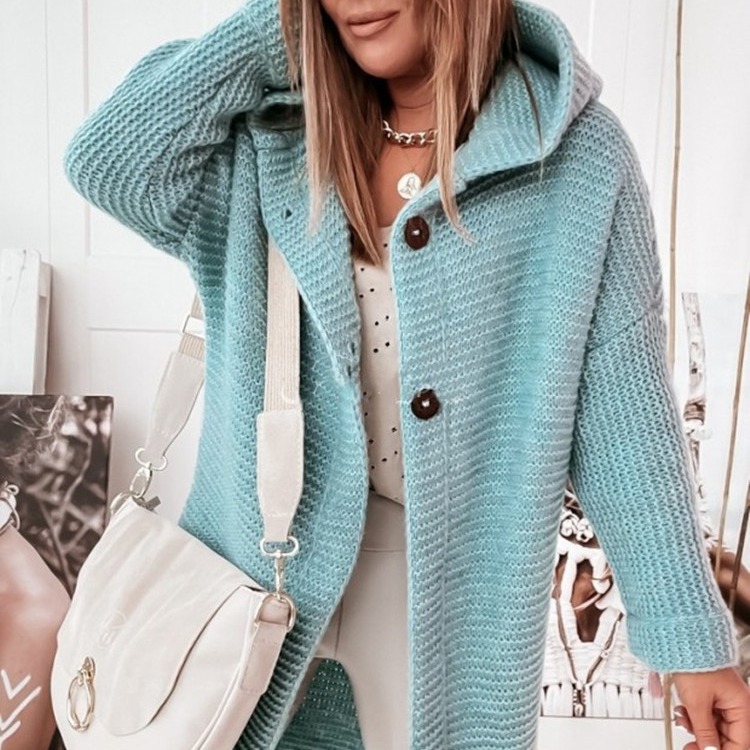 2025 New Style Hooded Knit Cardigan, Elegant and Commuting Style, Loose Fit, Plus Size, Cross-border Sweater
