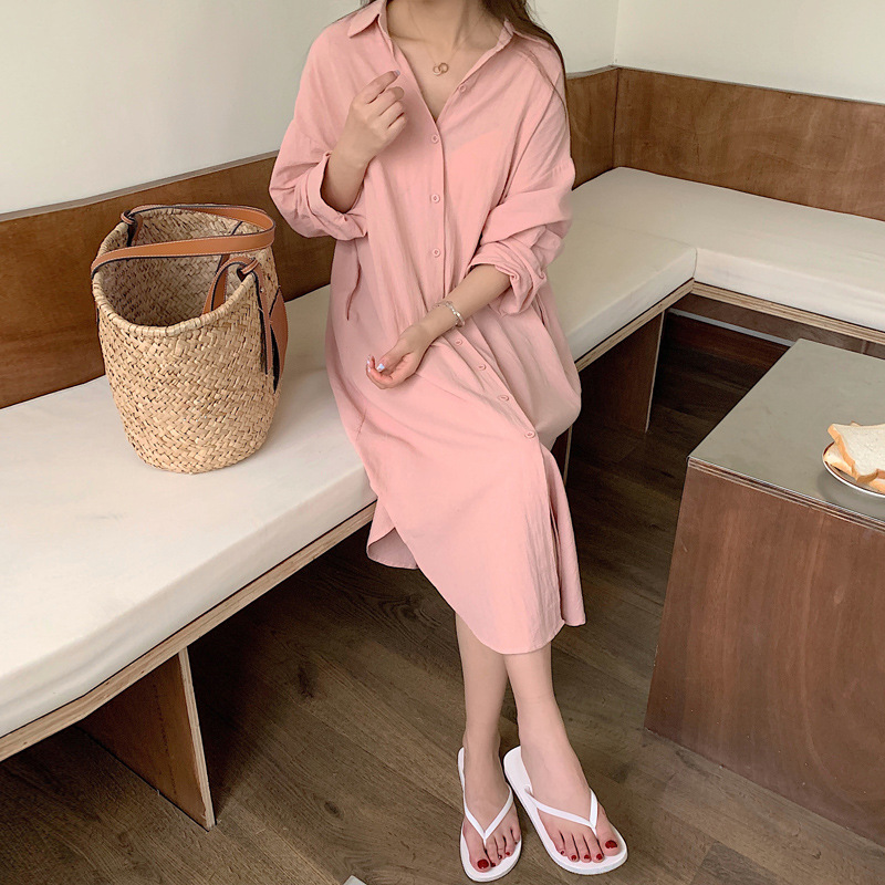 2025 Korean chic, relaxed style, simple basic comfortable long over-the-knee shirt, trench coat, jacket, shirt. - Image 8
