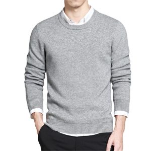 2023 Autumn Men's Base Shirt Round Neck Wool Sweater European and American Men's Solid Color Pullover Foreign Trade Knitted Sweater