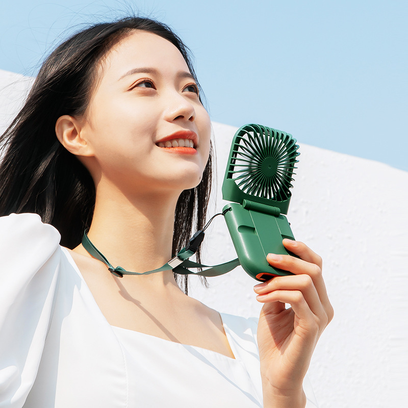 New USB ultra-thin private model folding hanging neck fan handheld charging treasure desktop bracket mute mini fan - Image 8