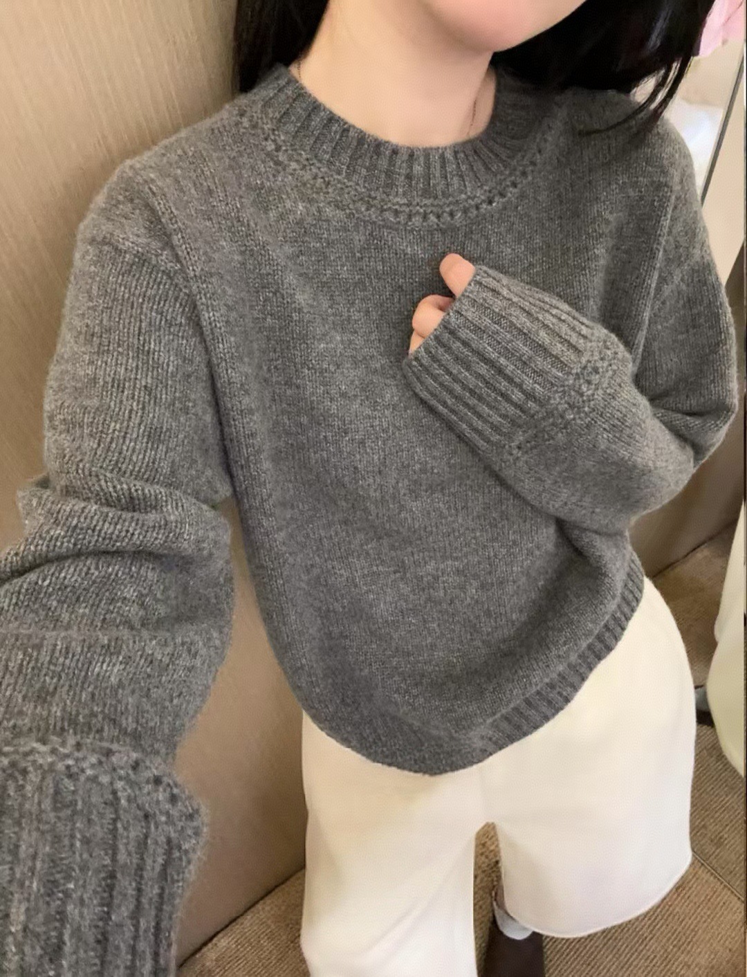Cashmere wide-strapped outerwear thickened drop-shoulder sleeves lazy style base sweater wool cardigan women's round neck heavyweight soft and cozy white - Image 8