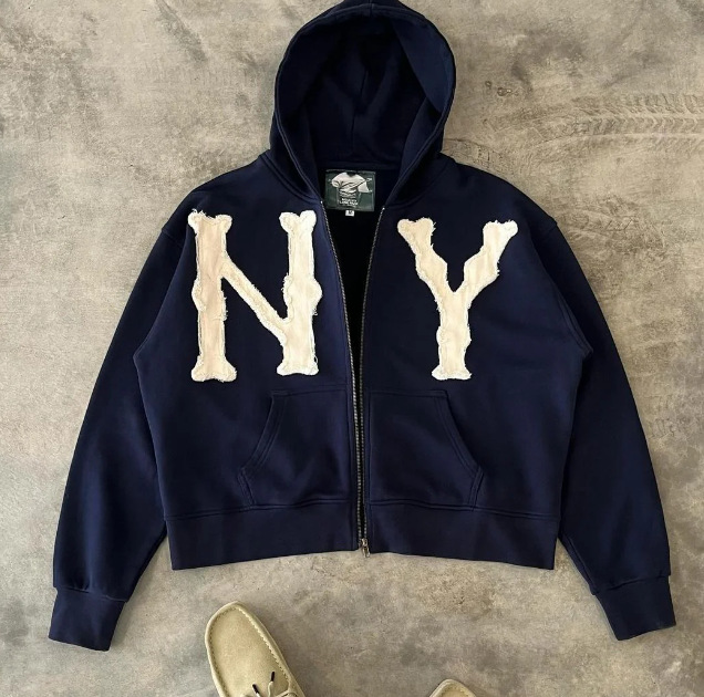 2024 European and American cross-border spring and summer new wholesale embroidered hooded cardigan full chain loose men and women trendy sweater jacket - Image 2