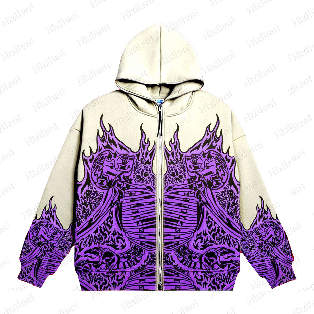 2022 Cross Border Men's Streetwear Vintage Skull Hoodie Zipper Hoodie Sweatshirt Gothic Tops - Image 5