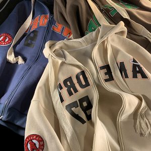 American retro oversize sweatshirt for women in spring and autumn loose lazy style bf Hong Kong style chic zipper super hot jacket