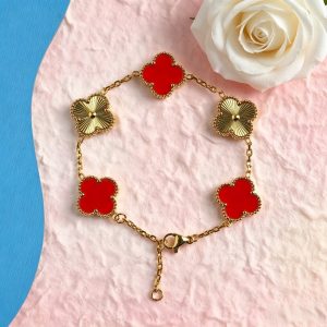Stainless steel four-leaf clover polka dot pattern double-sided gold-plated non-fading bracelet jewelry