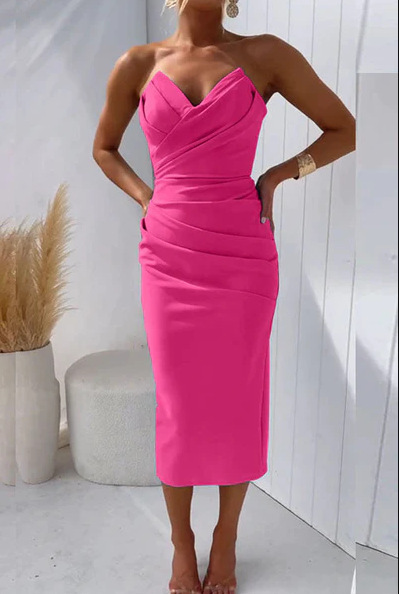 2024 Cross-Border Hot Selling Independent Website Fashionable European and American Sexy Elegant Strapless Slit Solid Color Dress - Versatile - Image 9