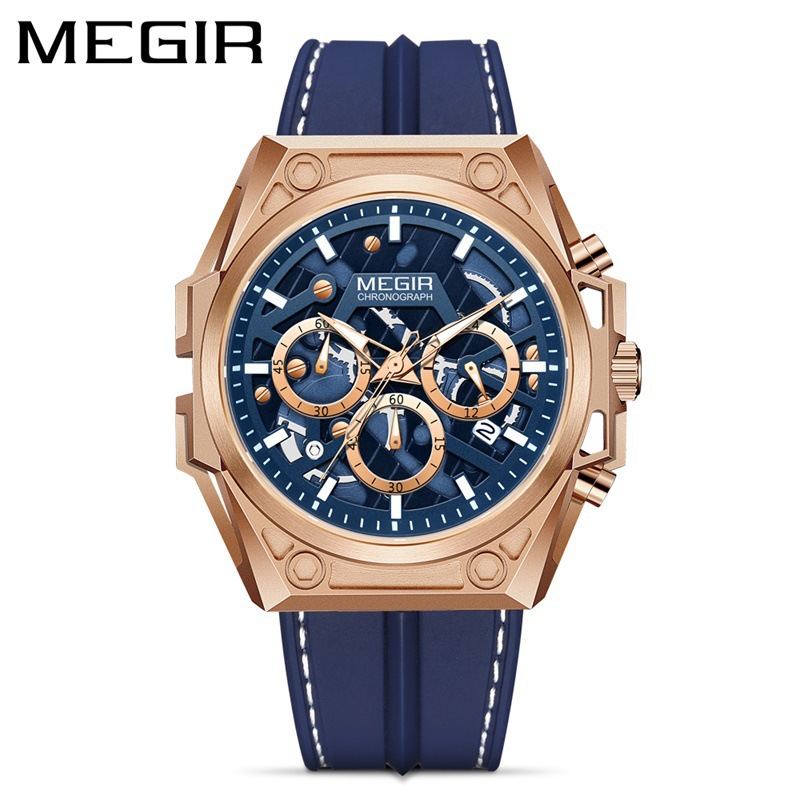 Mei Geer cross-border supply wholesale watch men's stainless steel luminous chronograph hollow sports silicone strap watch - Image 2