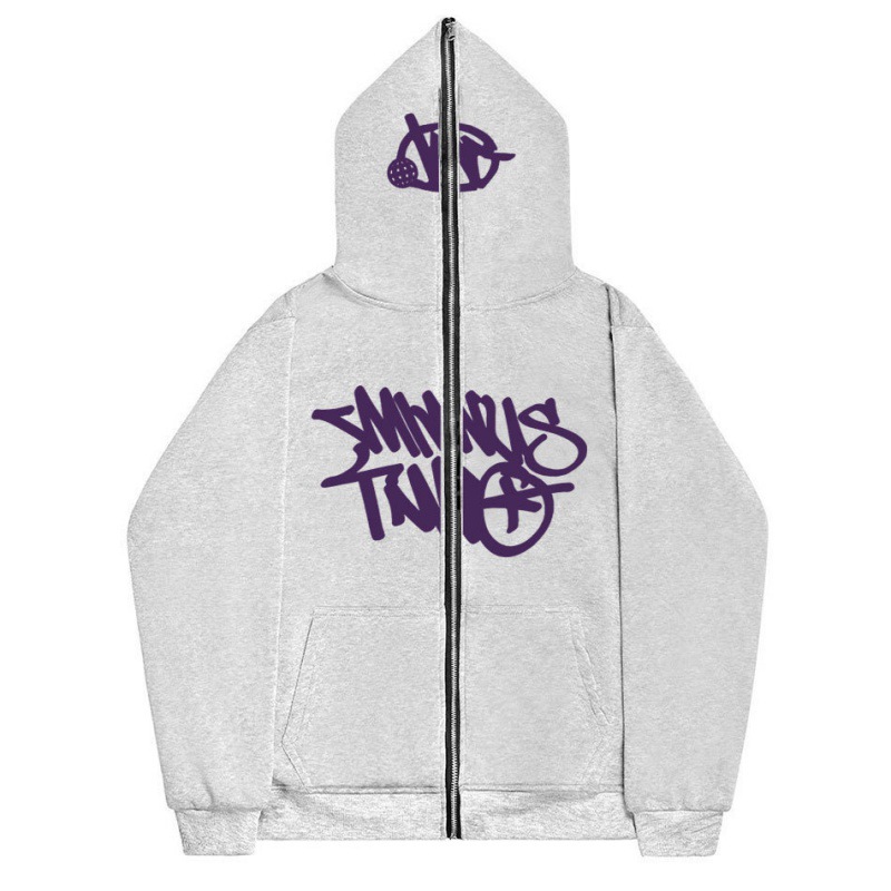 Y2K Unisex Fleece Hooded Sweatshirt Full Zip Plus Size Streetwear Stussy Tour Jacket - Image 7