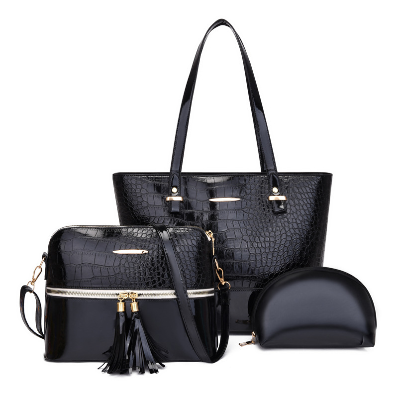 New women's bag 2023 fashion crocodile pattern mother-in-law three-piece handbag shoulder bag Messenger women's bag wholesale - Image 3