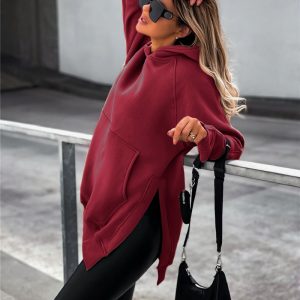 Hooded Sweatshirt with Pockets and Side Slit