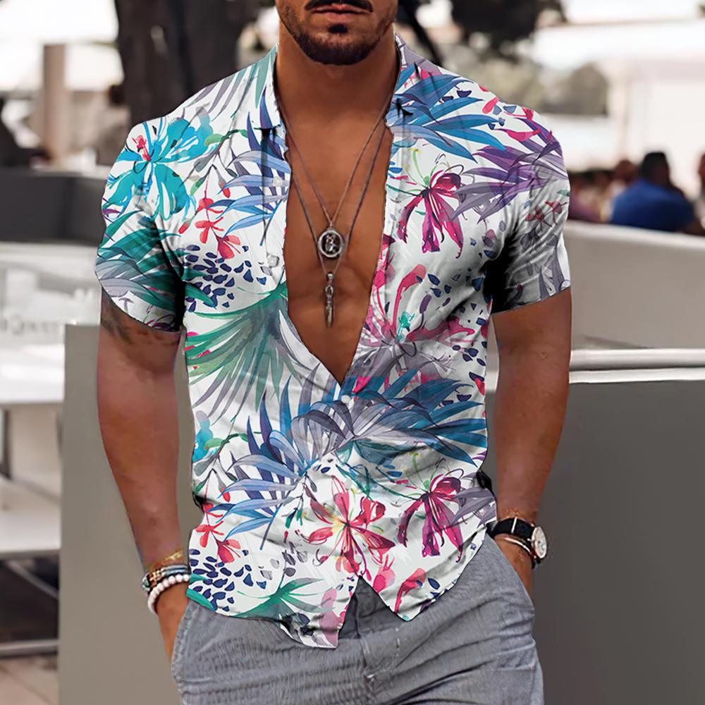 Cross-border foreign trade 2023 men's Hawaiian short-sleeved shirt men's lapel shirt holiday casual T-shirt - Image 24