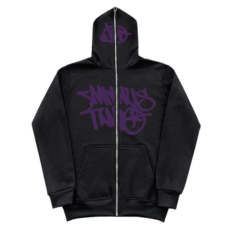 Y2K Unisex Fleece Hooded Sweatshirt Full Zip Plus Size Streetwear Stussy Tour Jacket - Image 24