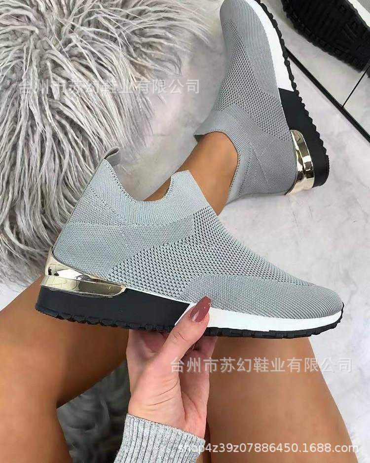 Autumn 2021 Wish New Flying Knitting Socks Shoes Stretch Fabric Large Size Women's Shoes Spot Amazon Europe and America Foreign Trade Models - Image 3