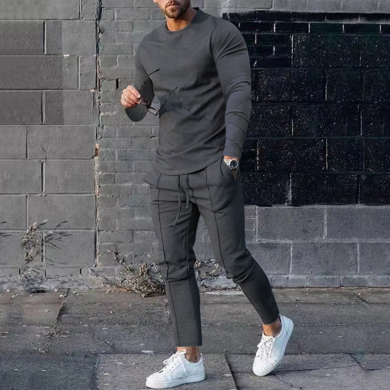 European goods foreign trade men's clothing suit spring and autumn style two-piece suit round neck long-sleeved T-shirt trousers suit men's autumn casual wear - Image 10