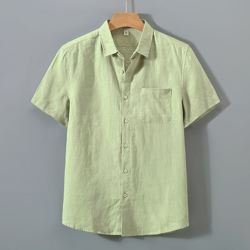 Summer linen short-sleeved shirt for middle-aged men's business casual pure linen pocket shirt loose cardigan half-sleeved linen clothing - Image 19