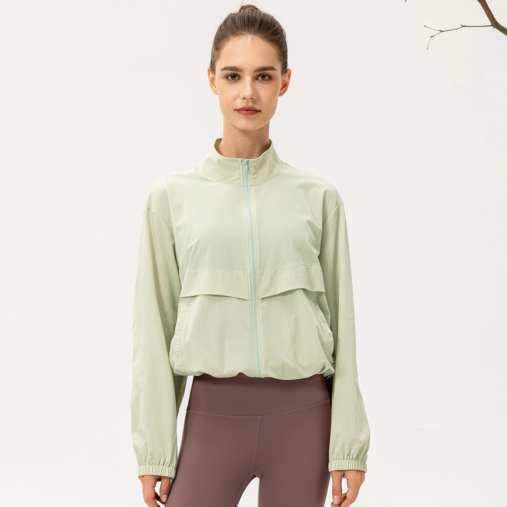 New outdoor sports windbreaker women's loose casual yoga wear zipper stand collar running fitness jacket 22617 - Image 2
