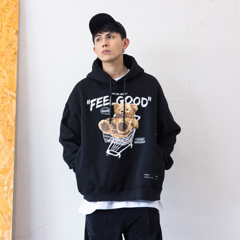 VAMTAC2021 autumn and winter new European and American street fun puppet bear print tide brand couple loose hooded sweater - Image 2