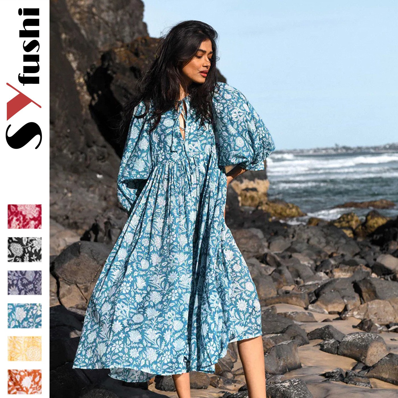 Amazon AliExpress cross-border best-selling personalized artistic European and American style rayon floral print dress - Image 2