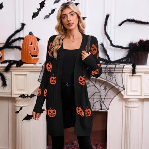Women's Long-Sleeve Pumpkin-Pattern Sweater