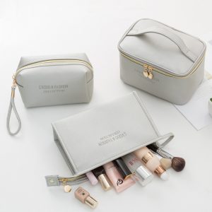 New cross-grain PU leather cosmetic bag waterproof storage toiletry bag portable multi-functional skin care storage cosmetic bag