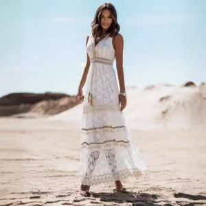 2023 Summer Elegant Bohemian Maxi Dress, a Hot-Selling Women's Clothing Item with Lace Trim and Full Swing