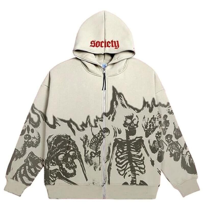 2022 Cross Border Men's Streetwear Vintage Skull Hoodie Zipper Hoodie Sweatshirt Gothic Tops - Image 6