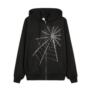 Casual loose fleece jacket cross-border autumn and winter Amazon women's clothing spider ironing diamond long-sleeved hooded sweater female generation
