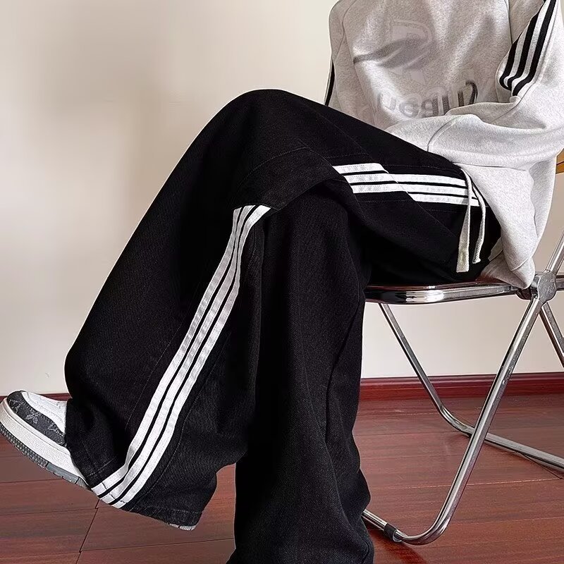 Men's spring and autumn new jeans men's Hong Kong trend brand loose casual wide-leg pants trendy men's pants men's clothing - Image 4